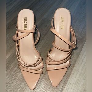 Miss Lola Nude Strappy Pointed Toe Mule Heels – Chic Minimalist